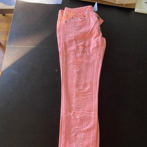 New Salmon Pink Ripped Jeans - LF
